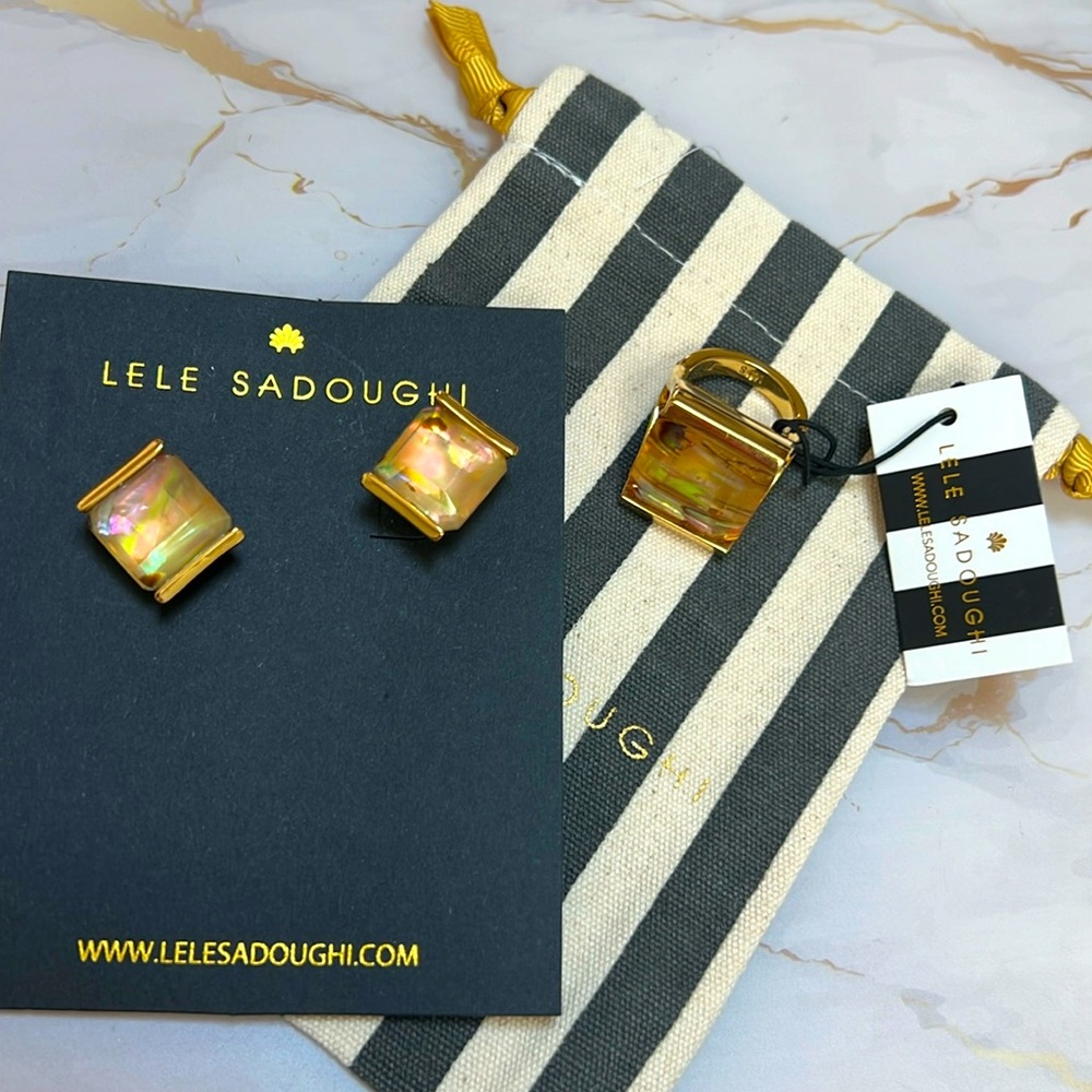 Lele Sadoughi earrings and ring SET